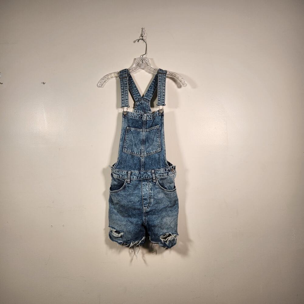 H&M Denim Shortall Womens 2 Blue Distressed Boho Festival Rodeo Ranch Cowgirl